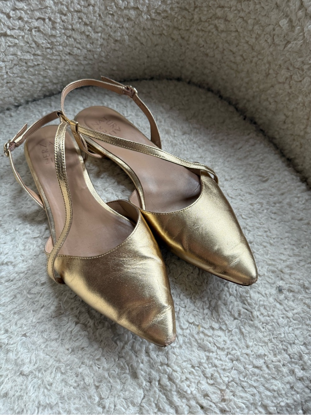 Naturalizer Metallic Gold Pointed Toe Slingback Flats - Picture 2 of 5